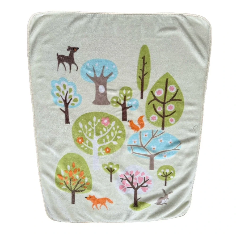 Woodland Animals Baby Blanket Minky Fleece Deer Fox Trees 40x52‎